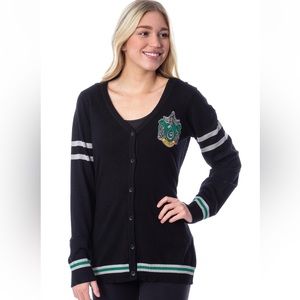 Harry Potter Womens' Slytherin House Open Front Cardigan Juniors Knit Sw…